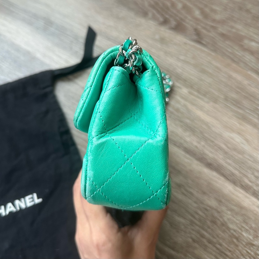 Chanel Extra Mini Flap Bag Turquoise Green Single Flap Lambskin Quilted Leather - Picture 6 of 15